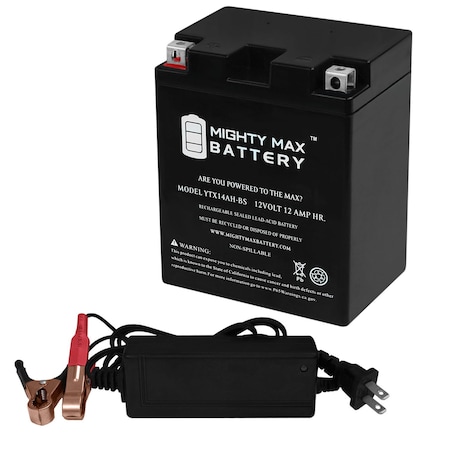 YTX14AH Replacement Battery for YTX14AH-BS SMF + 12V 2Amp Charger